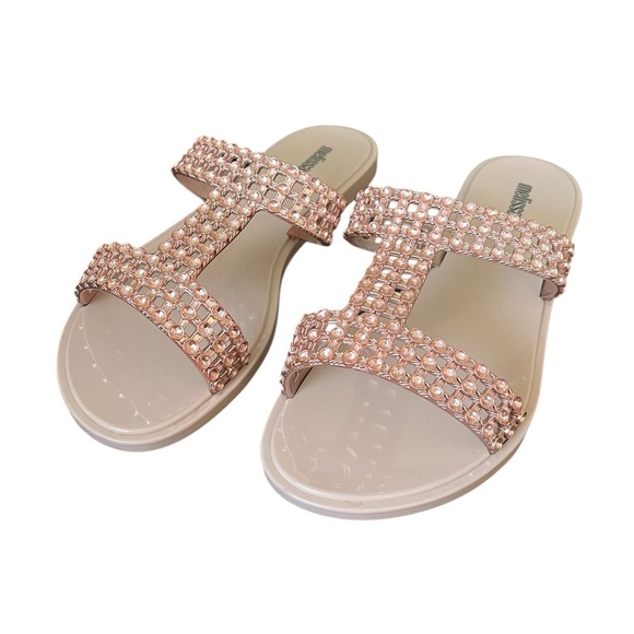 Melissa Women’s Pink Glowing Sparkle Stylish Shiny Flats Slide Sandals Size 9 - Picture 2 of 6